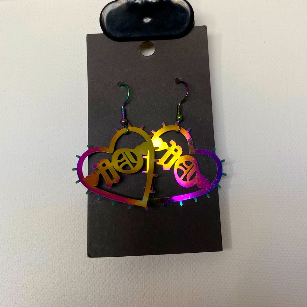 Earrings Jewelry Hearts “no” Rainbow Purple Green Blue Yellow Pink - 1 Inch -A11